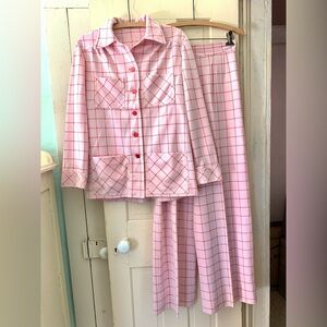 Vintage 1970s two piece coat and wide-leg pant set.